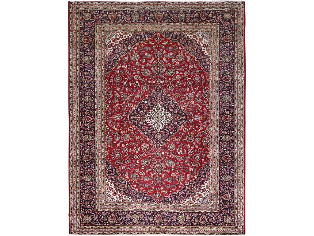 Vintage Hand Knotted Red Wool Rectangle Oriental Rug 9'9" x 13'0"