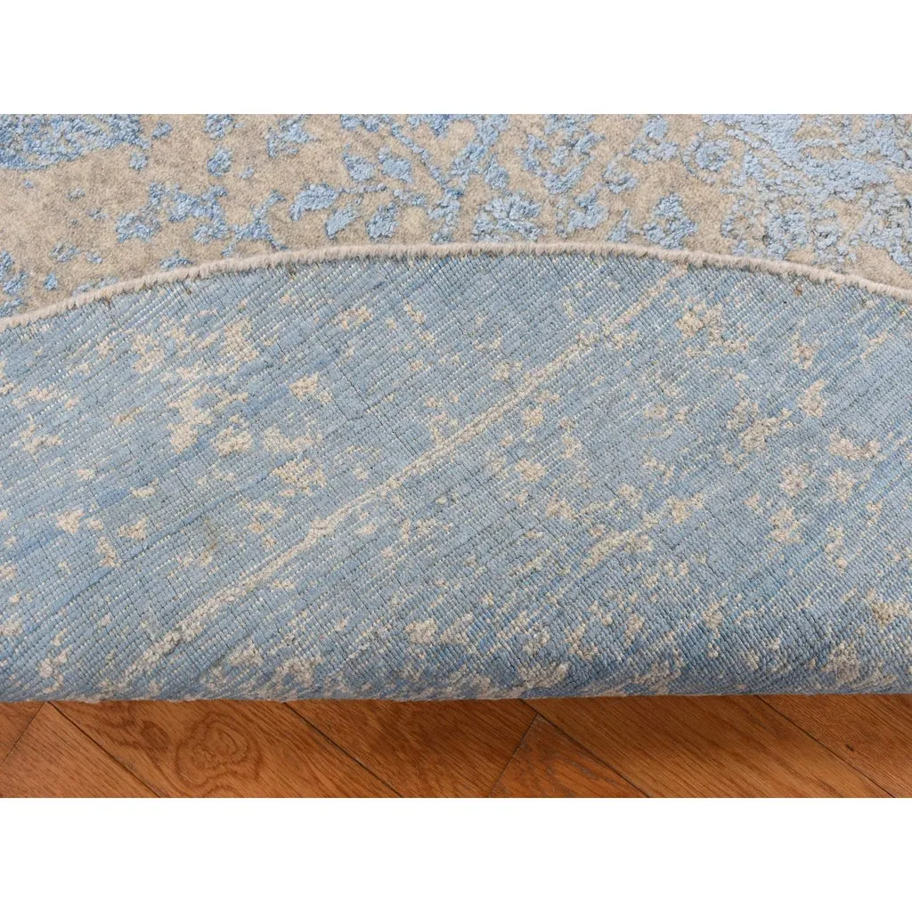 New Hand Loomed Grey Wool & Silk Round Oriental Rug 7'10" x 7'10"