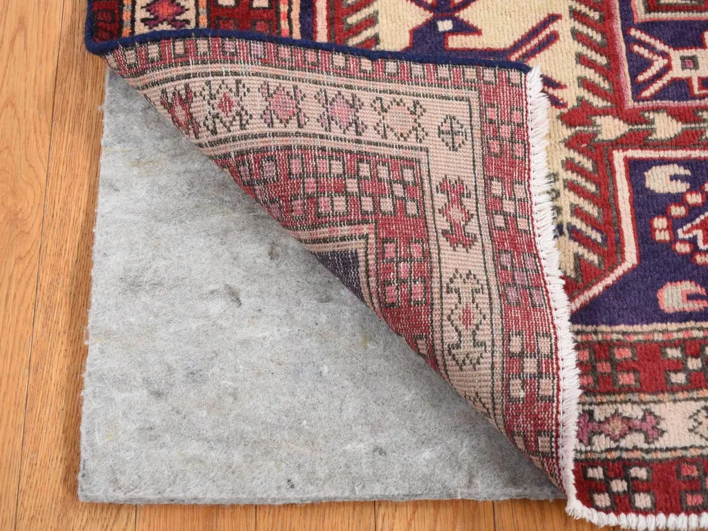 Vintage Hand Knotted Blue Wool Runner Oriental Rug 3'8" x 10'0"