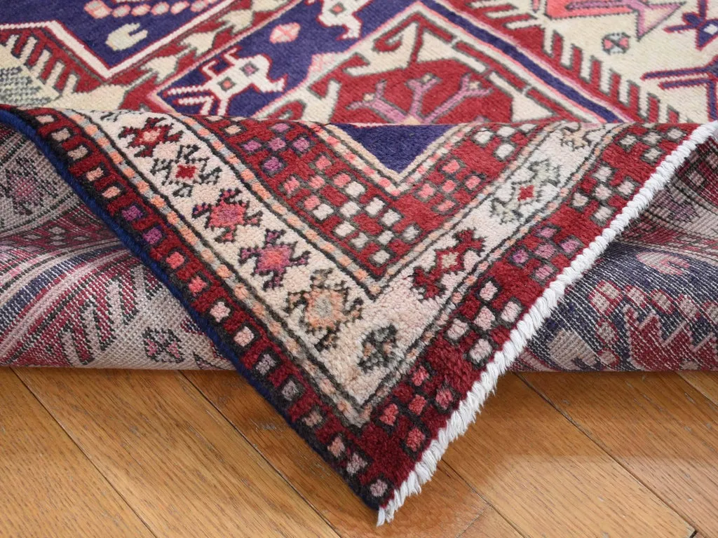 Vintage Hand Knotted Blue Wool Runner Oriental Rug 3'8" x 10'0"