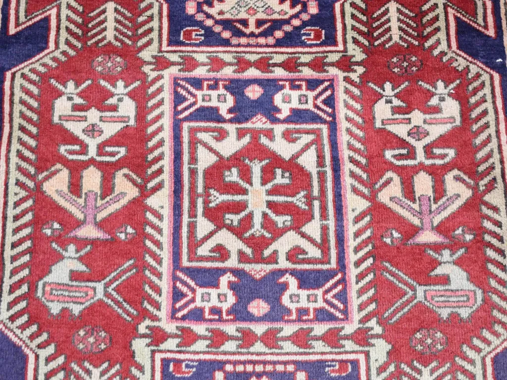 Vintage Hand Knotted Blue Wool Runner Oriental Rug 3'8" x 10'0"