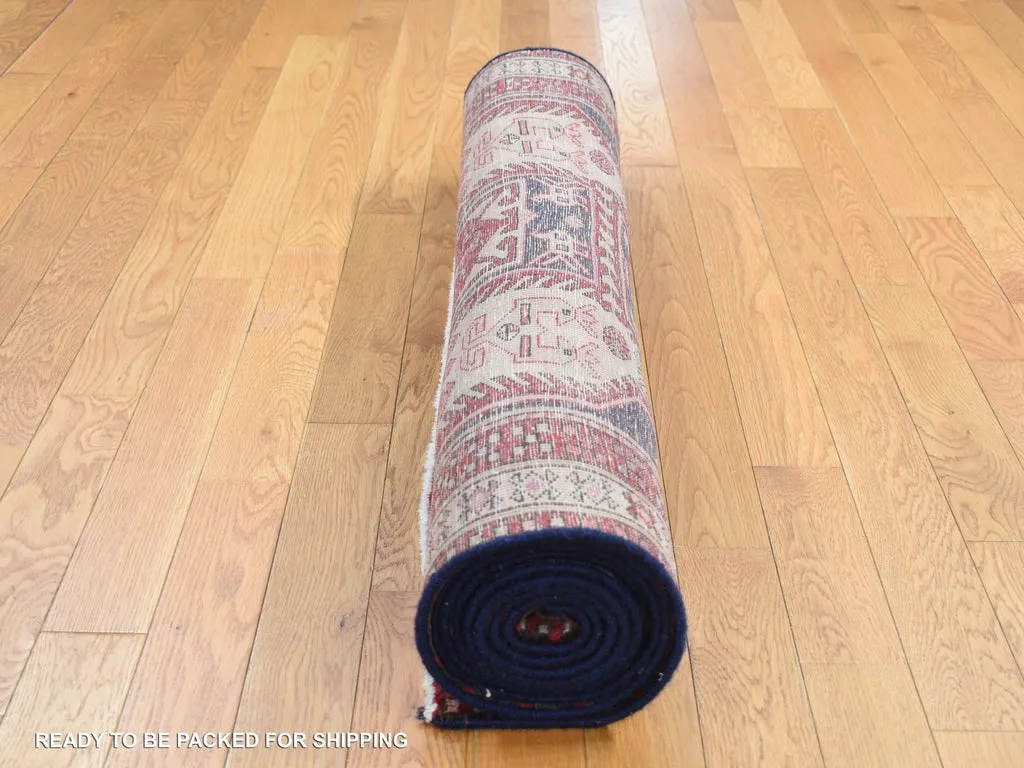 Vintage Hand Knotted Blue Wool Runner Oriental Rug 3'8" x 10'0"