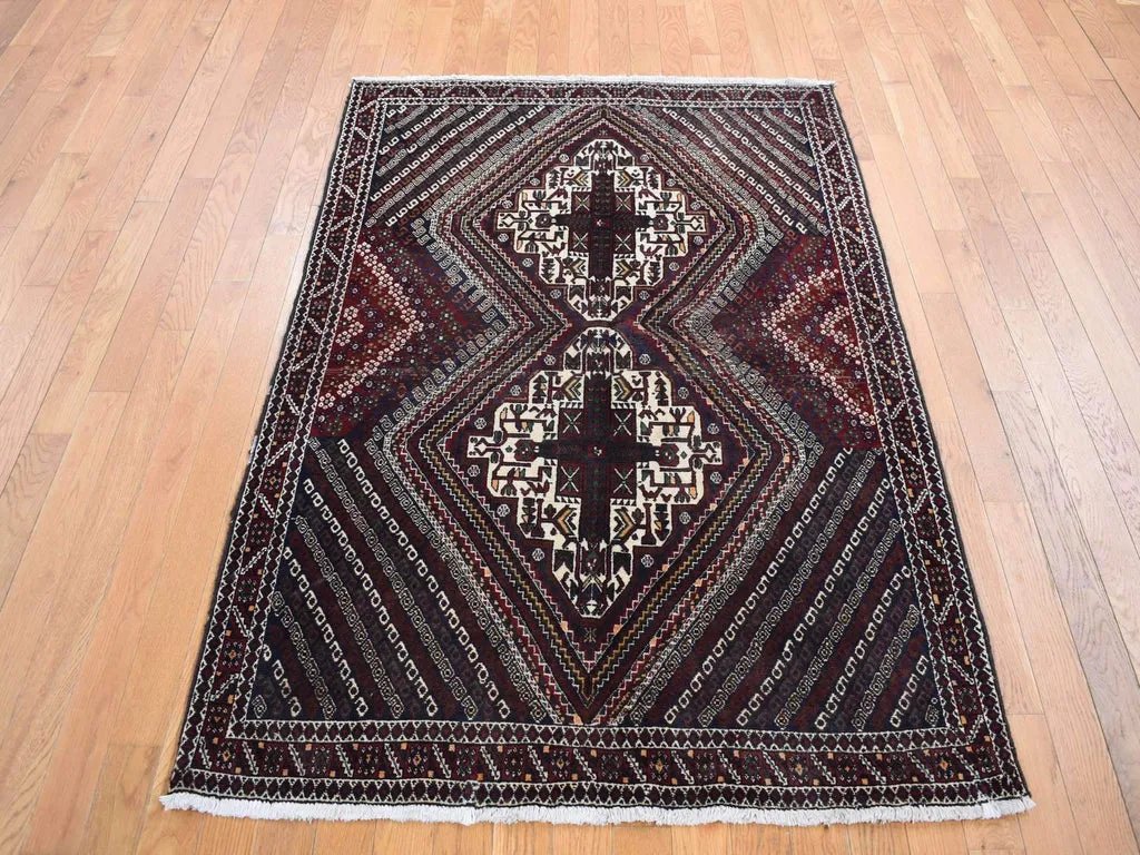 Vintage Hand Knotted Blue Wool Rectangle Oriental Rug 4'1" x 5'9"