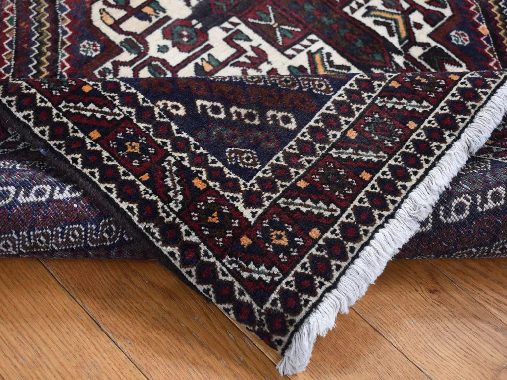 Vintage Hand Knotted Blue Wool Rectangle Oriental Rug 4'1" x 5'9"