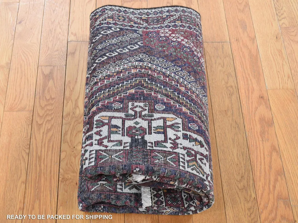 Vintage Hand Knotted Blue Wool Rectangle Oriental Rug 4'1" x 5'9"