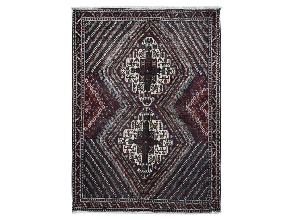 Vintage Hand Knotted Blue Wool Rectangle Oriental Rug 4'1" x 5'9"