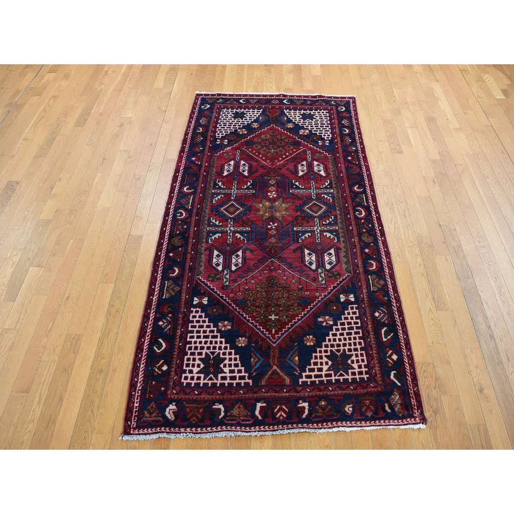 Vintage Hand Knotted Red Wool Runner Oriental Rug 4'3" x 9'0"