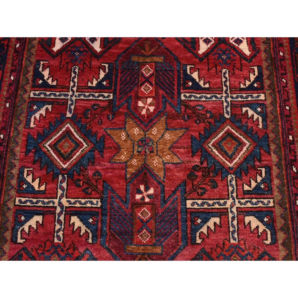 Vintage Hand Knotted Red Wool Runner Oriental Rug 4'3" x 9'0"