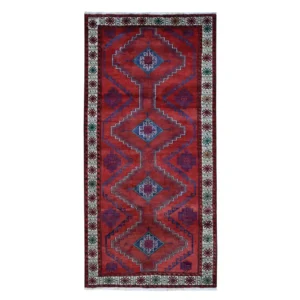 Vintage Hand Knotted Red Wool Runner Oriental Rug 3'8" x 7'9"