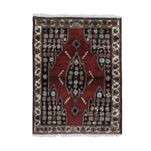 New Hand Knotted Red Wool Rectangle Oriental Rug 3'6" x 4'8"