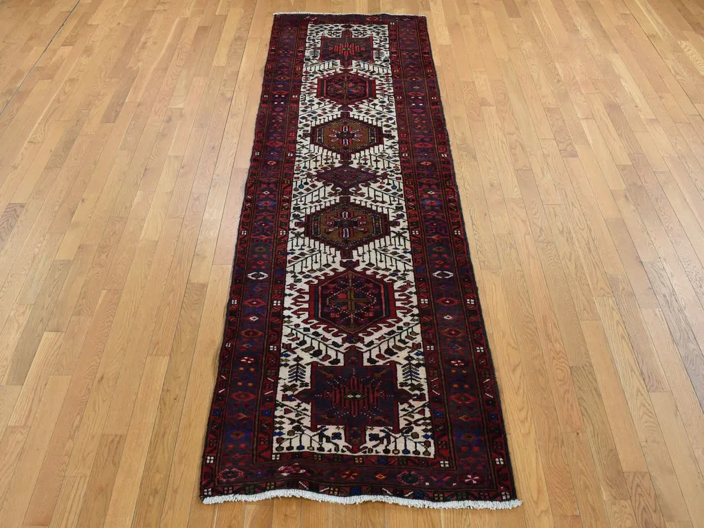 Vintage Hand Knotted Red Wool Runner Oriental Rug 3'2" x 10'5"