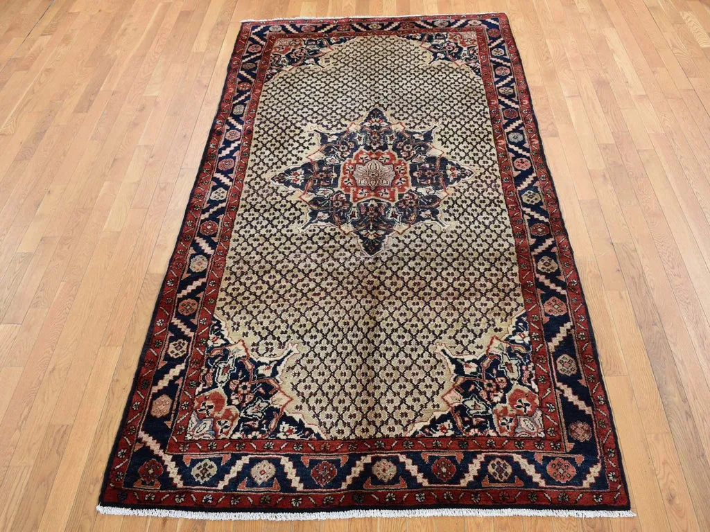 Vintage Hand Knotted Beige Wool Rectangle Oriental Rug 5'2" x 9'8"