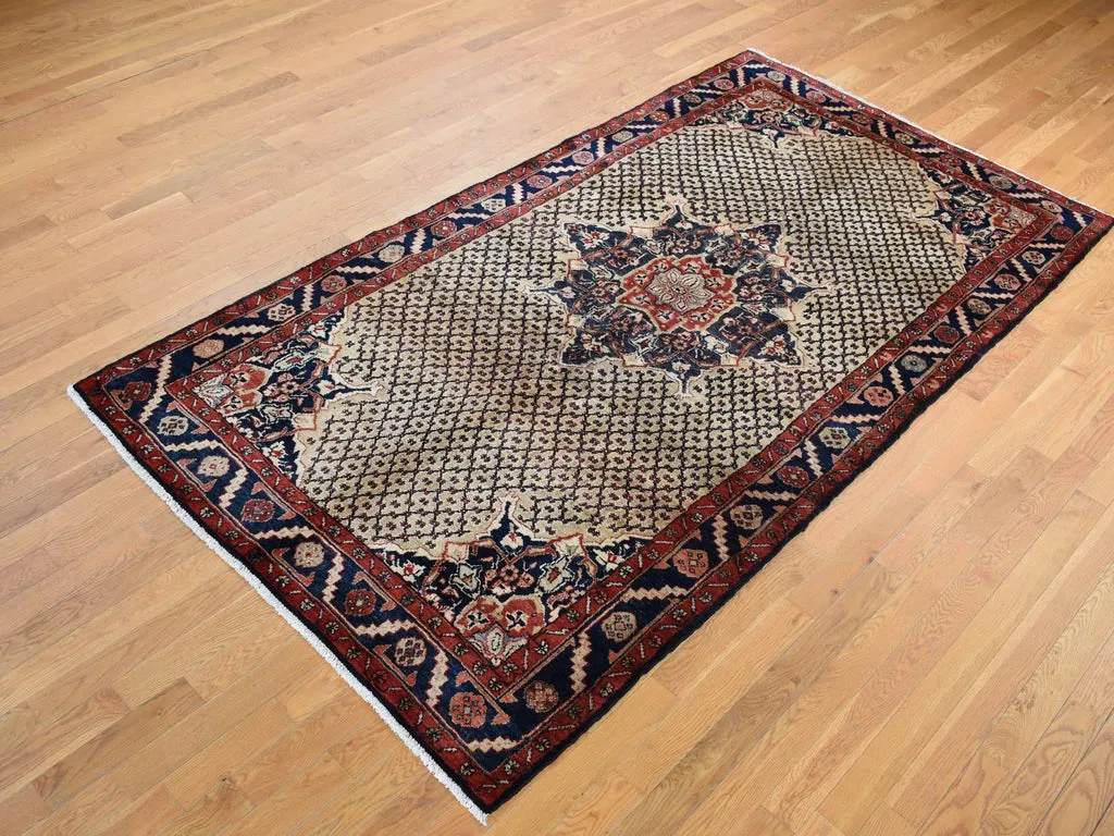 Vintage Hand Knotted Beige Wool Rectangle Oriental Rug 5'2" x 9'8"