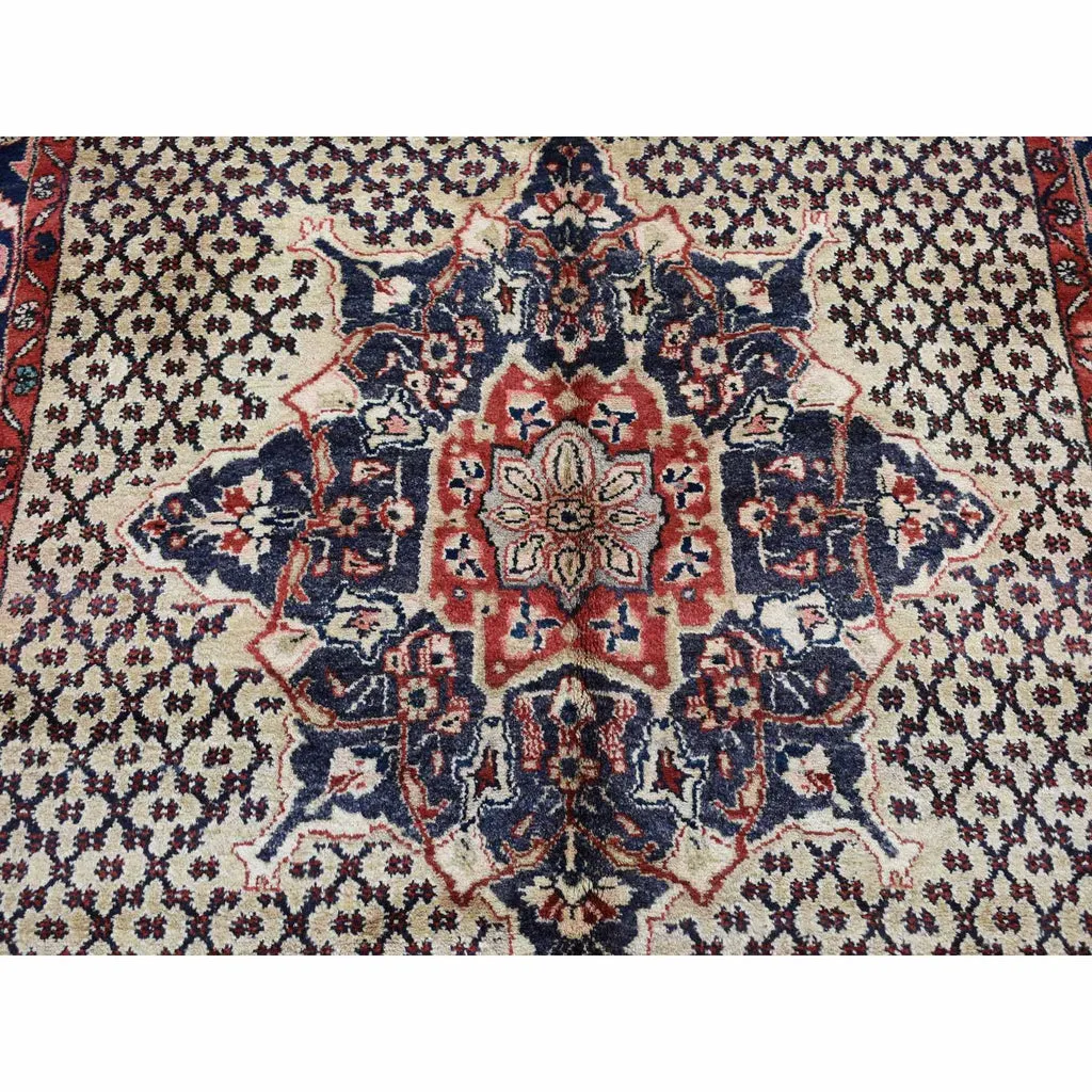 Vintage Hand Knotted Beige Wool Rectangle Oriental Rug 5'2" x 9'8"