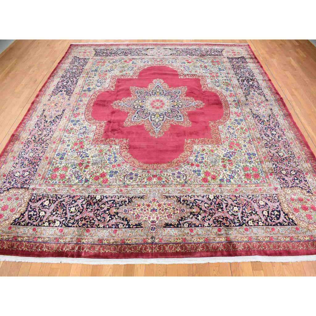Vintage Hand Knotted Red Wool Square Oriental Rug 11'8" x 13'2"