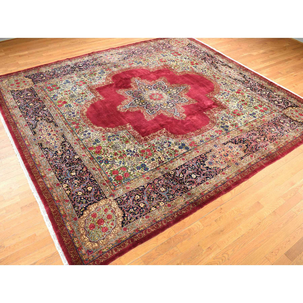 Vintage Hand Knotted Red Wool Square Oriental Rug 11'8" x 13'2"