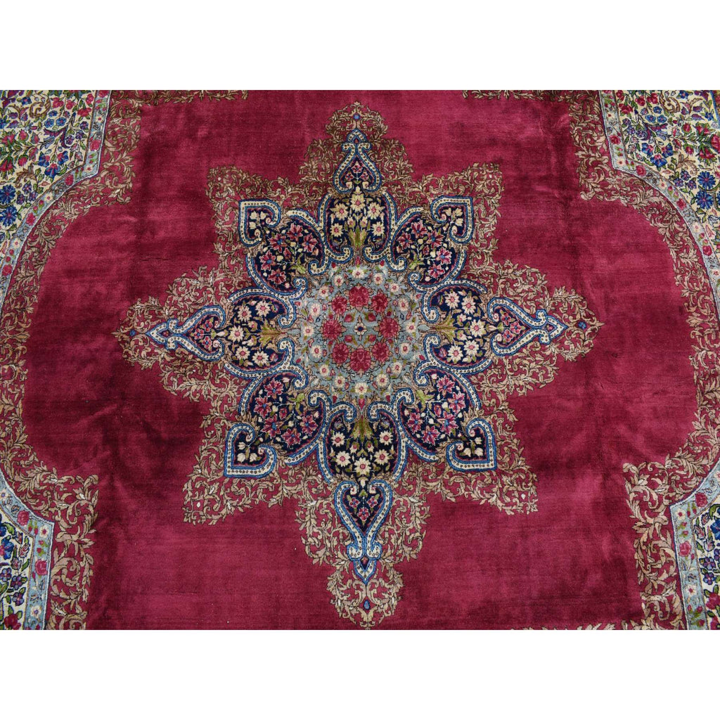 Vintage Hand Knotted Red Wool Square Oriental Rug 11'8" x 13'2"