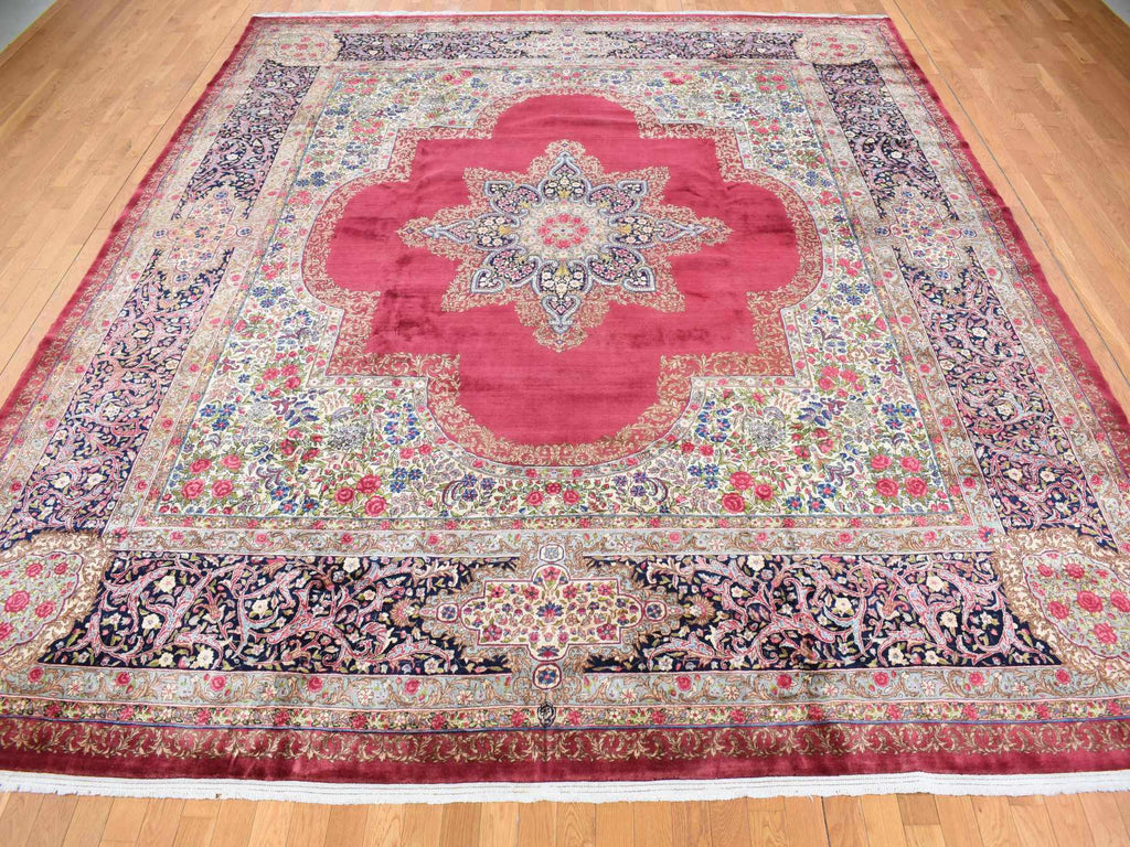 Vintage Hand Knotted Red Wool Square Oriental Rug 11'8" x 13'2"