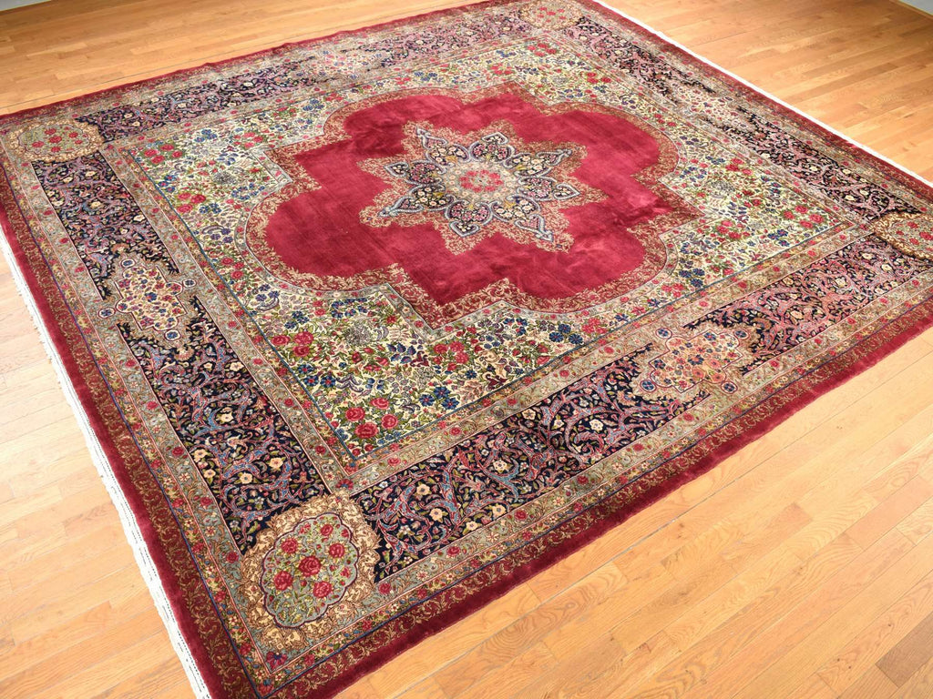Vintage Hand Knotted Red Wool Square Oriental Rug 11'8" x 13'2"