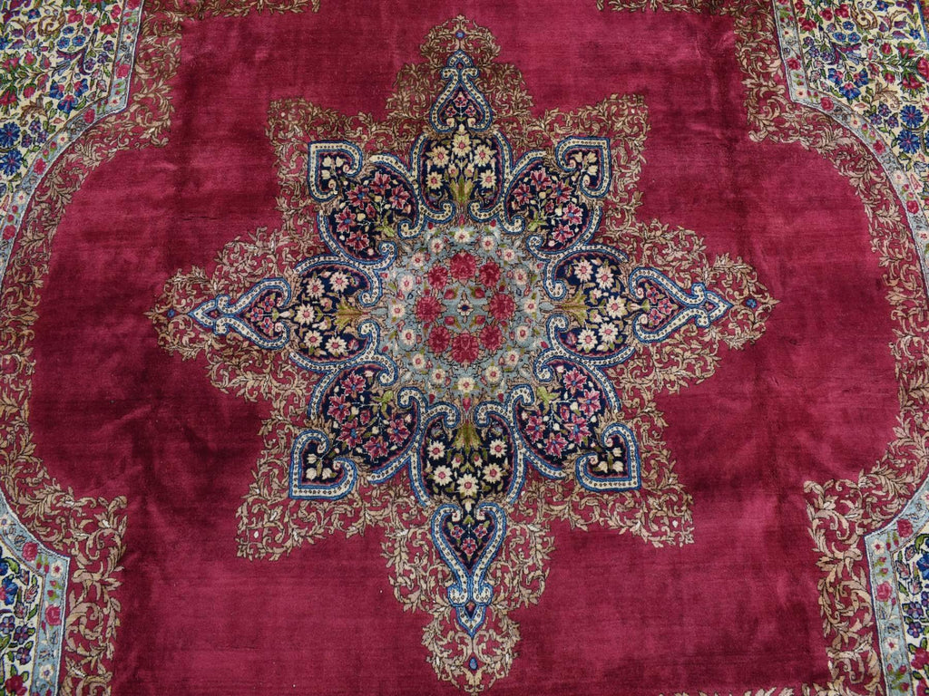 Vintage Hand Knotted Red Wool Square Oriental Rug 11'8" x 13'2"