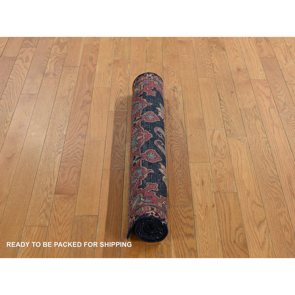 Vintage Hand Knotted Blue Wool Rectangle Oriental Rug 2'10" x 3'10"