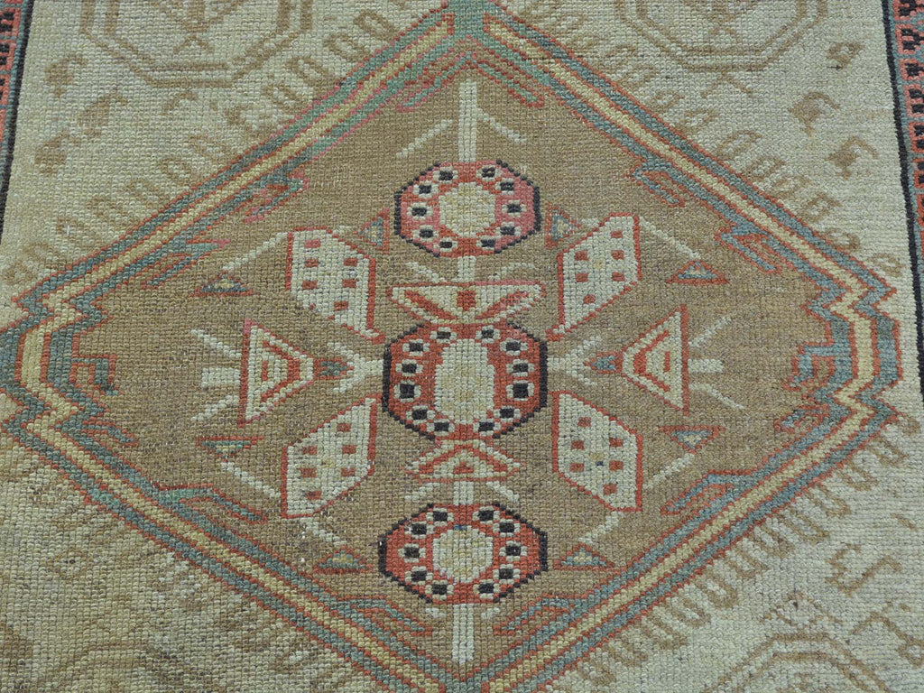 Vintage Hand Knotted Green Wool Runner Oriental Rug 3'1" x 14'3"
