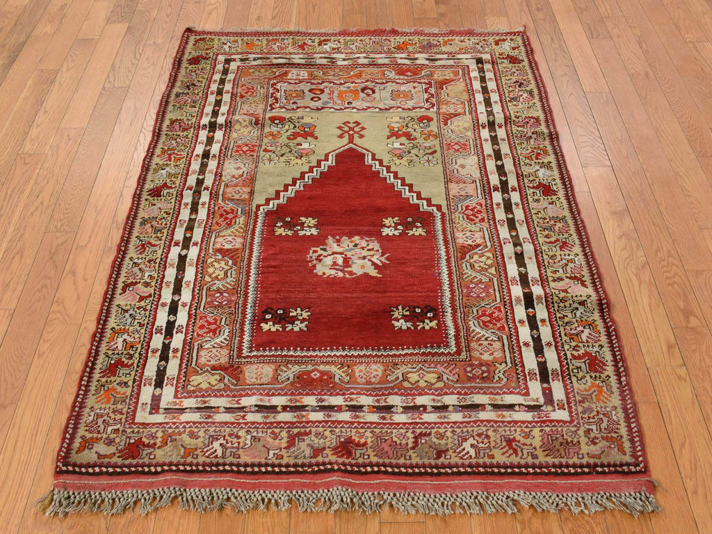 Vintage Hand Knotted Red Wool Rectangle Oriental Rug 3'5" x 5'0"