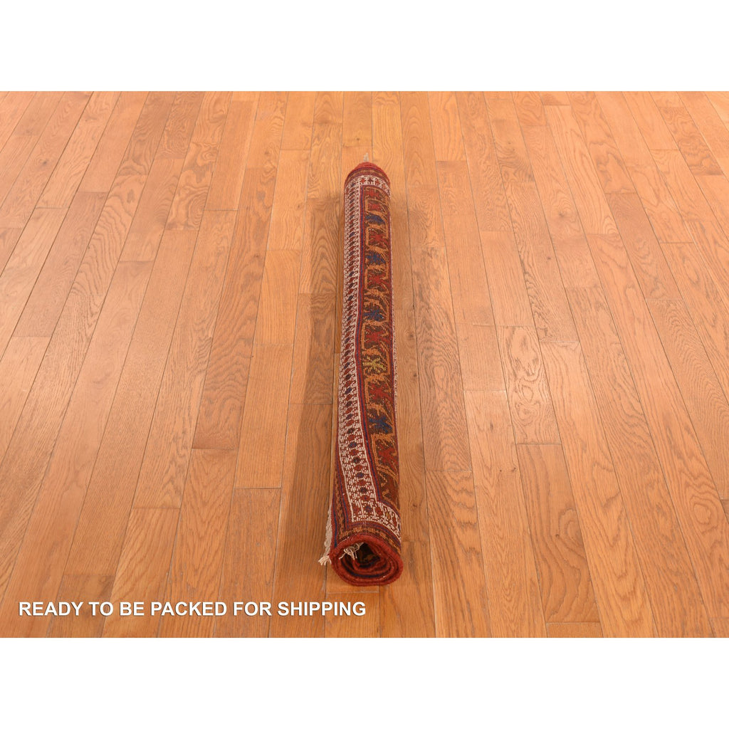 Vintage Hand Knotted Red Wool Rectangle Oriental Rug 4'1" x 5'0"