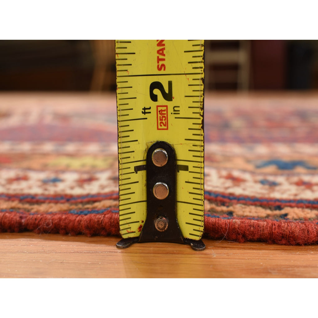 Vintage Hand Knotted Red Wool Rectangle Oriental Rug 4'1" x 5'0"