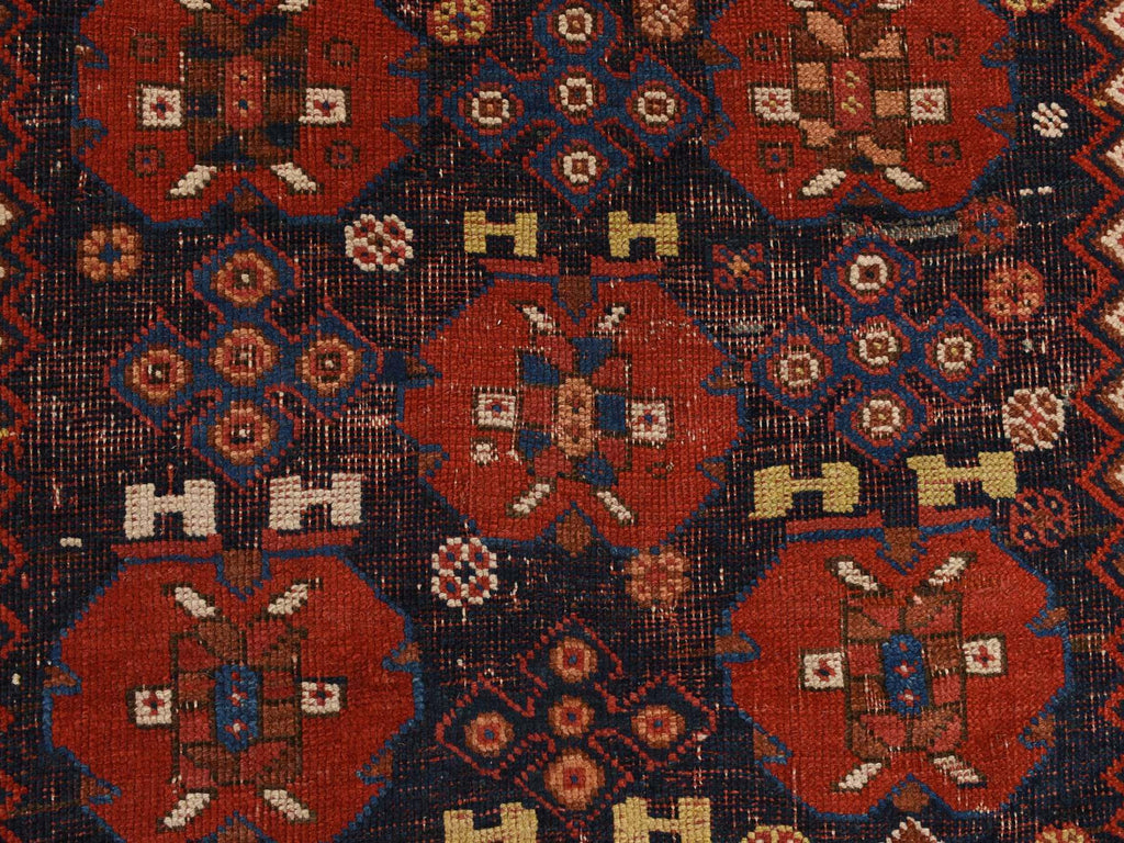 Vintage Hand Knotted Red Wool Rectangle Oriental Rug 4'1" x 5'0"