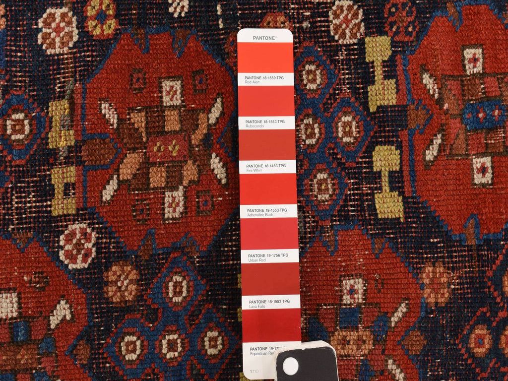 Vintage Hand Knotted Red Wool Rectangle Oriental Rug 4'1" x 5'0"