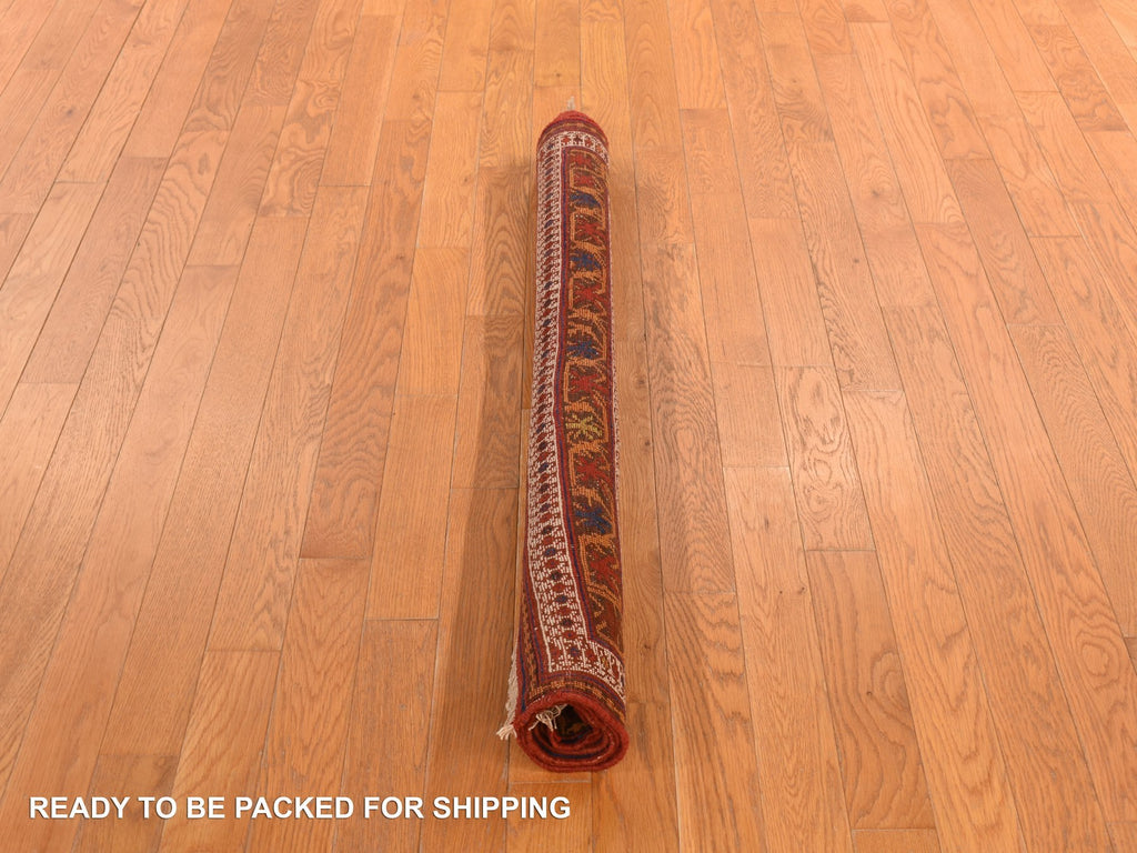 Vintage Hand Knotted Red Wool Rectangle Oriental Rug 4'1" x 5'0"