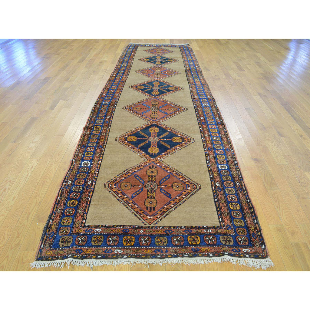 Vintage Hand Knotted Brown Wool Runner Oriental Rug 3'9" x 14'4"