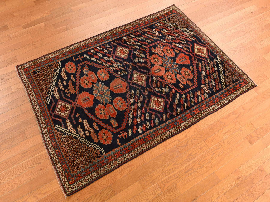 Vintage Hand Knotted Red Wool Rectangle Oriental Rug 4'6" x 6'7"