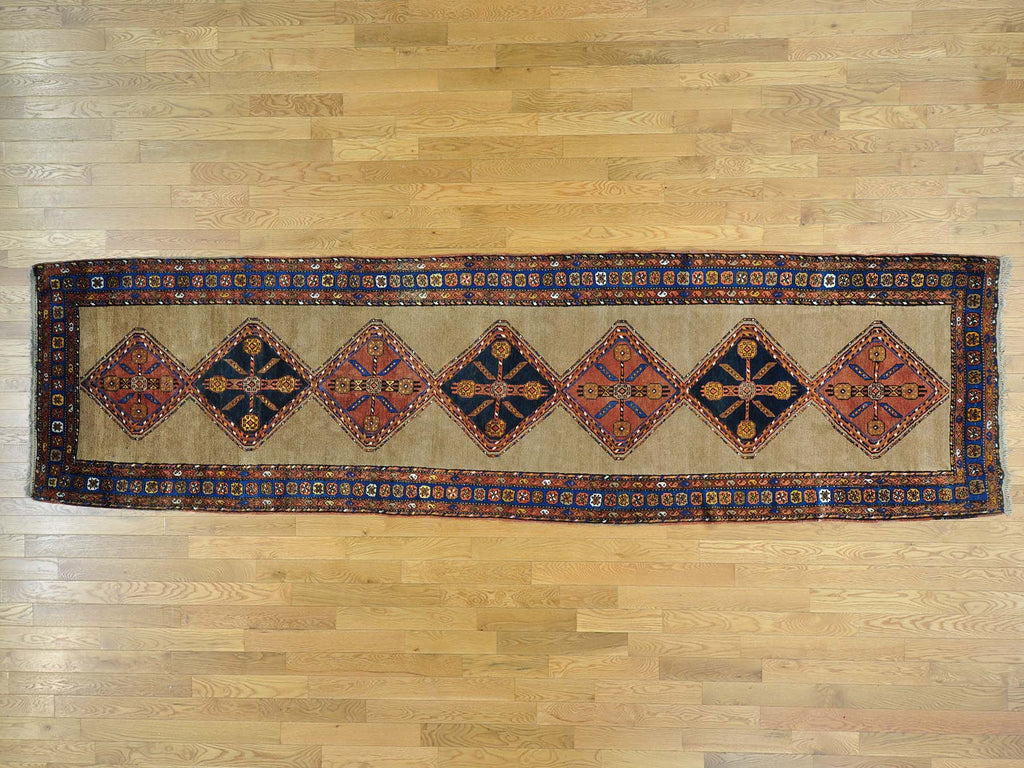 Vintage Hand Knotted Brown Wool Runner Oriental Rug 3'9" x 14'4"