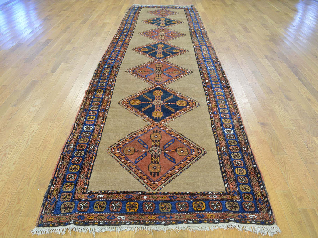 Vintage Hand Knotted Brown Wool Runner Oriental Rug 3'9" x 14'4"