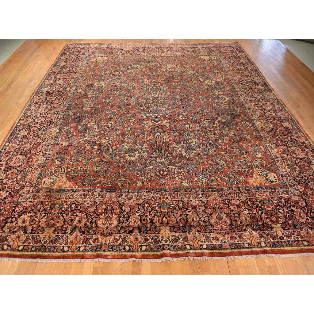 Vintage Hand Knotted Red Wool Square Oriental Rug 13'8" x 15'10"