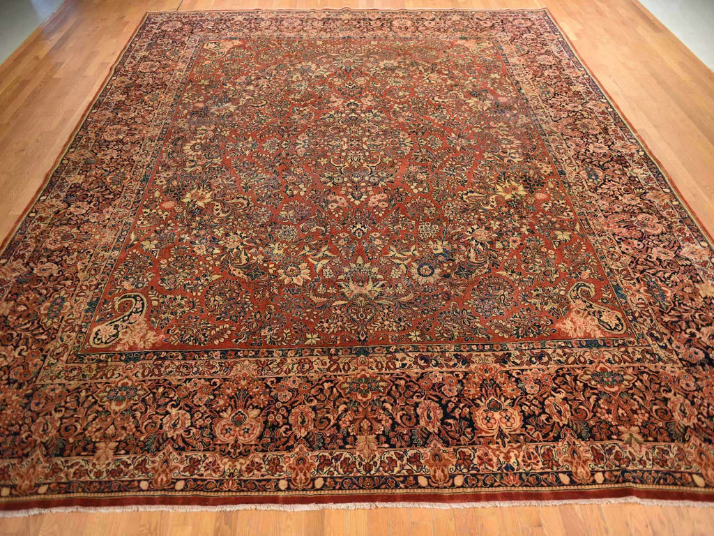 Vintage Hand Knotted Red Wool Square Oriental Rug 13'8" x 15'10"