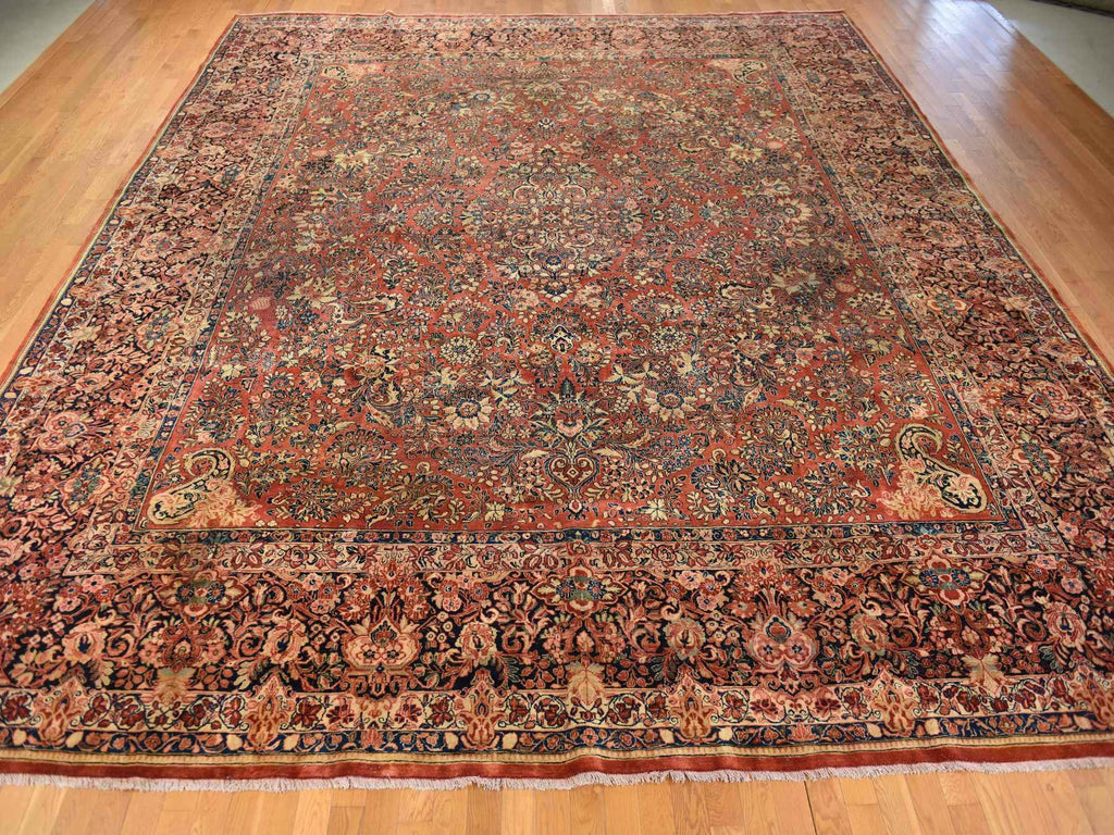 Vintage Hand Knotted Red Wool Square Oriental Rug 13'8" x 15'10"
