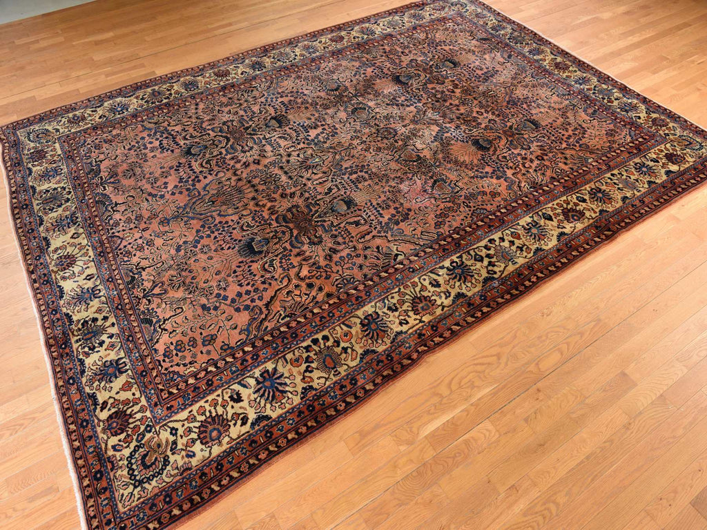 Vintage Hand Knotted Red Wool Rectangle Oriental Rug 9'10" x 13'7"