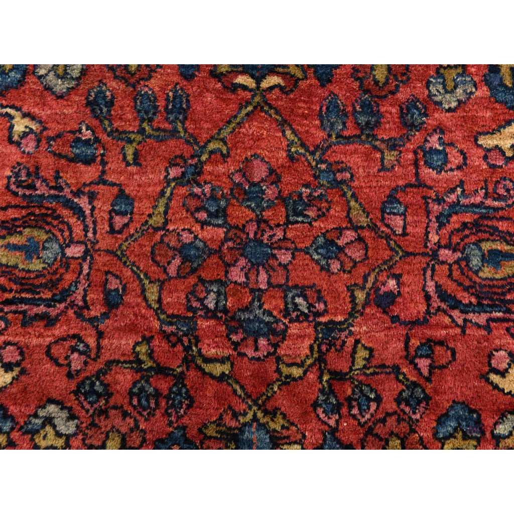 Vintage Hand Knotted Red Wool Rectangle Oriental Rug 5'3" x 6'7"