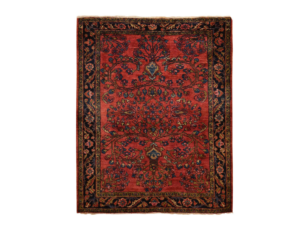 Vintage Hand Knotted Red Wool Rectangle Oriental Rug 5'3" x 6'7"