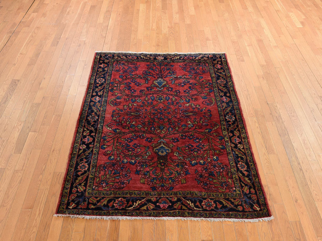 Vintage Hand Knotted Red Wool Rectangle Oriental Rug 5'3" x 6'7"