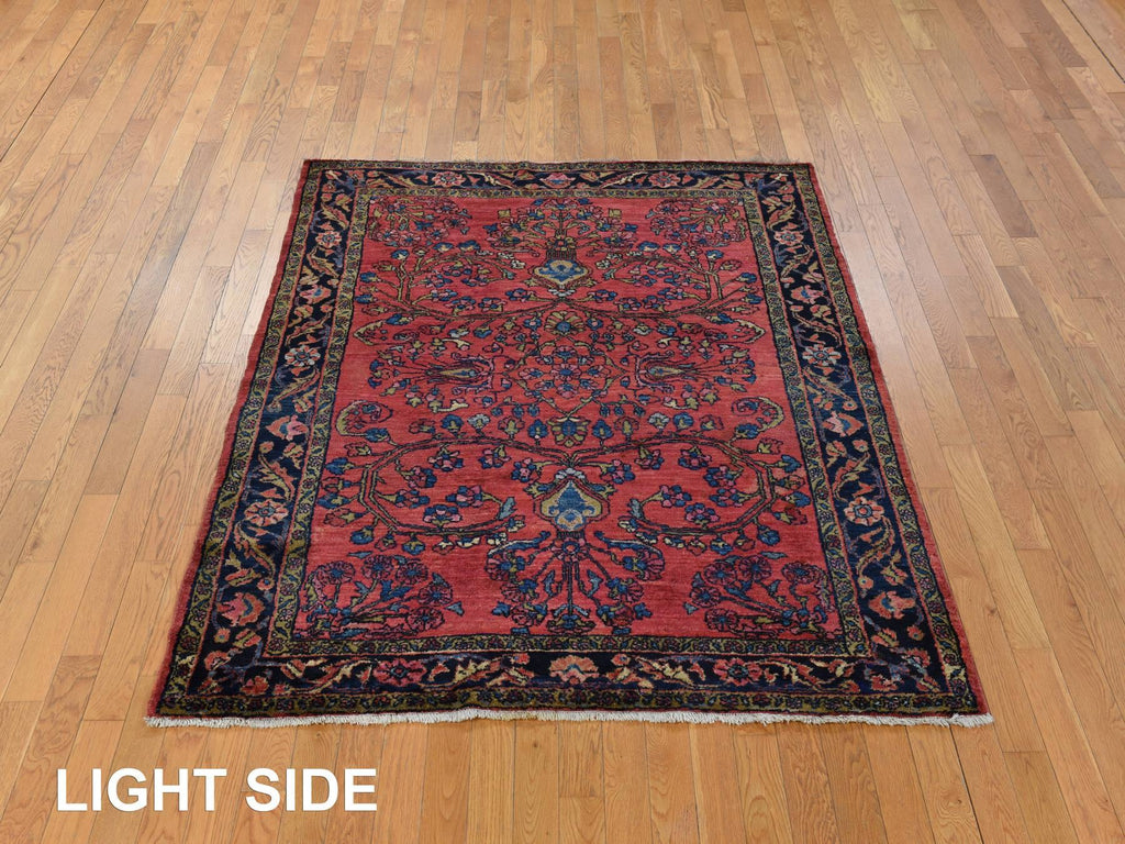 Vintage Hand Knotted Red Wool Rectangle Oriental Rug 5'3" x 6'7"