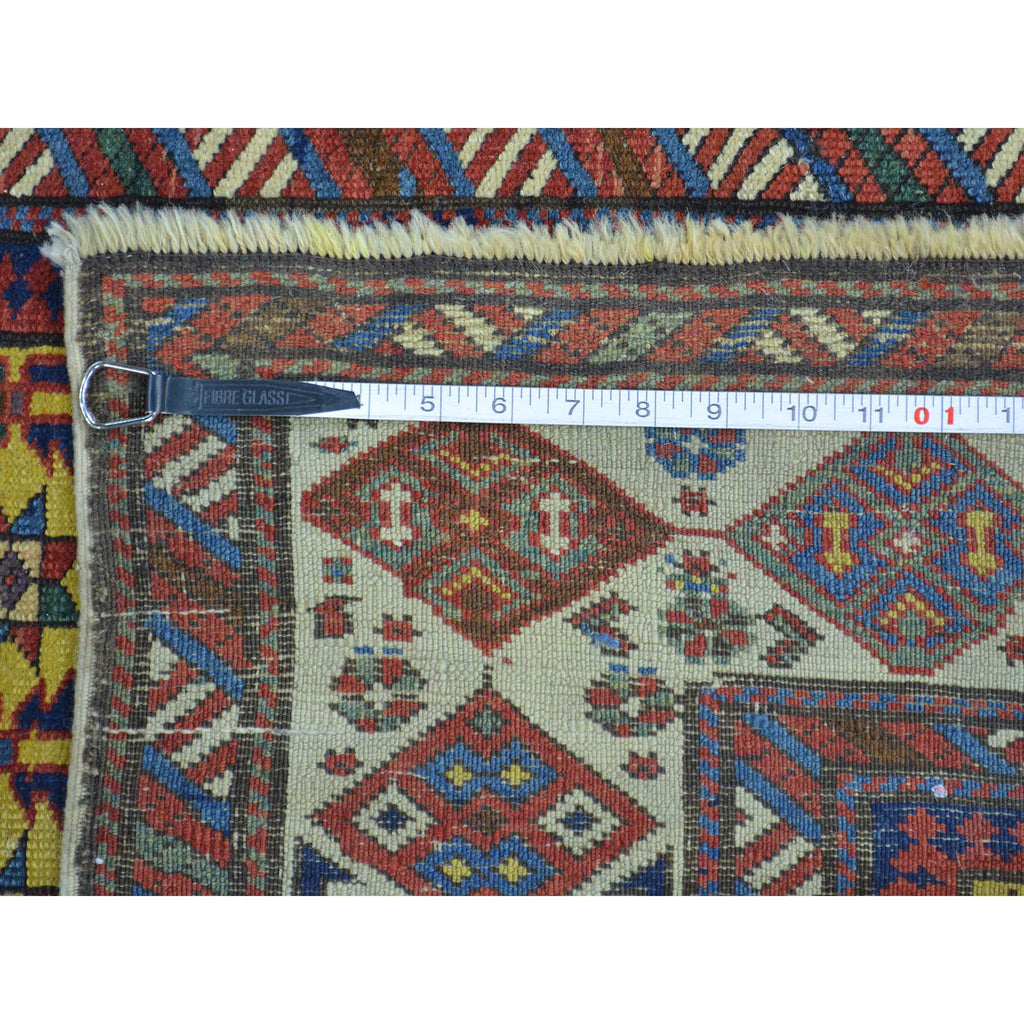 Vintage Hand Knotted Yellow Wool Runner Oriental Rug 4'0" x 9'10"