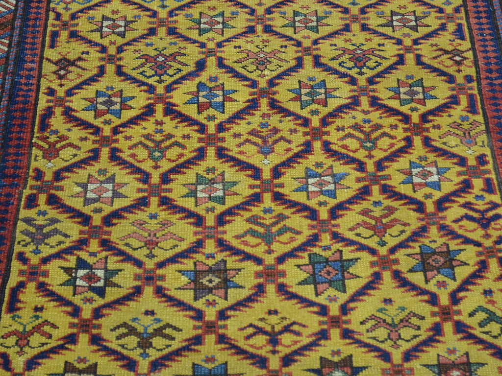 Vintage Hand Knotted Yellow Wool Runner Oriental Rug 4'0" x 9'10"