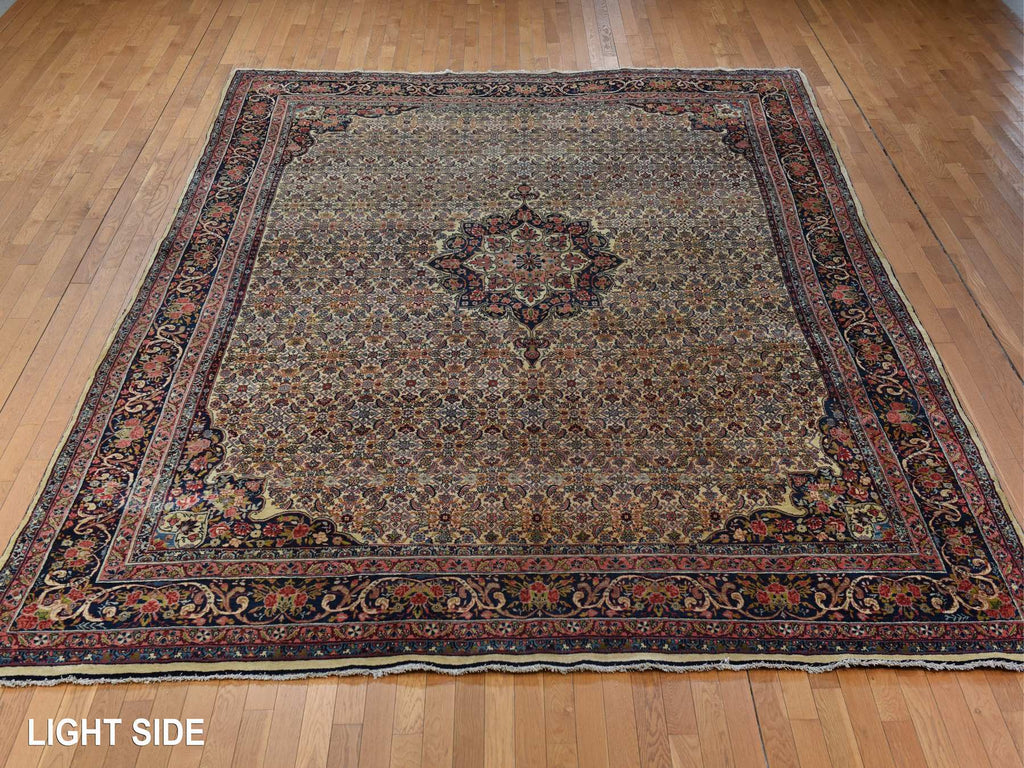 Vintage Hand Knotted Yellow Wool Rectangle Oriental Rug 10'5" x 13'8"