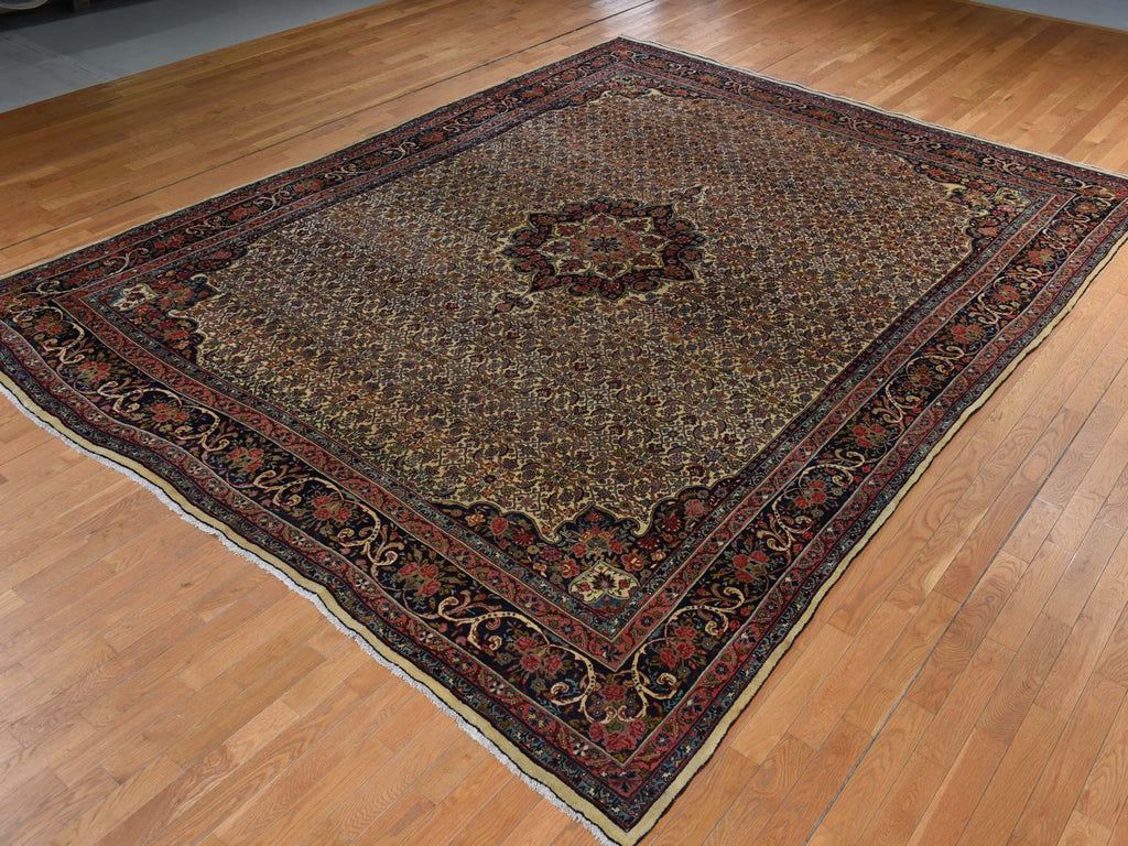 Vintage Hand Knotted Yellow Wool Rectangle Oriental Rug 10'5" x 13'8"