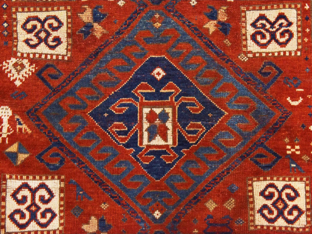 Vintage Hand Knotted Red Wool Rectangle Oriental Rug 4'3" x 6'3"