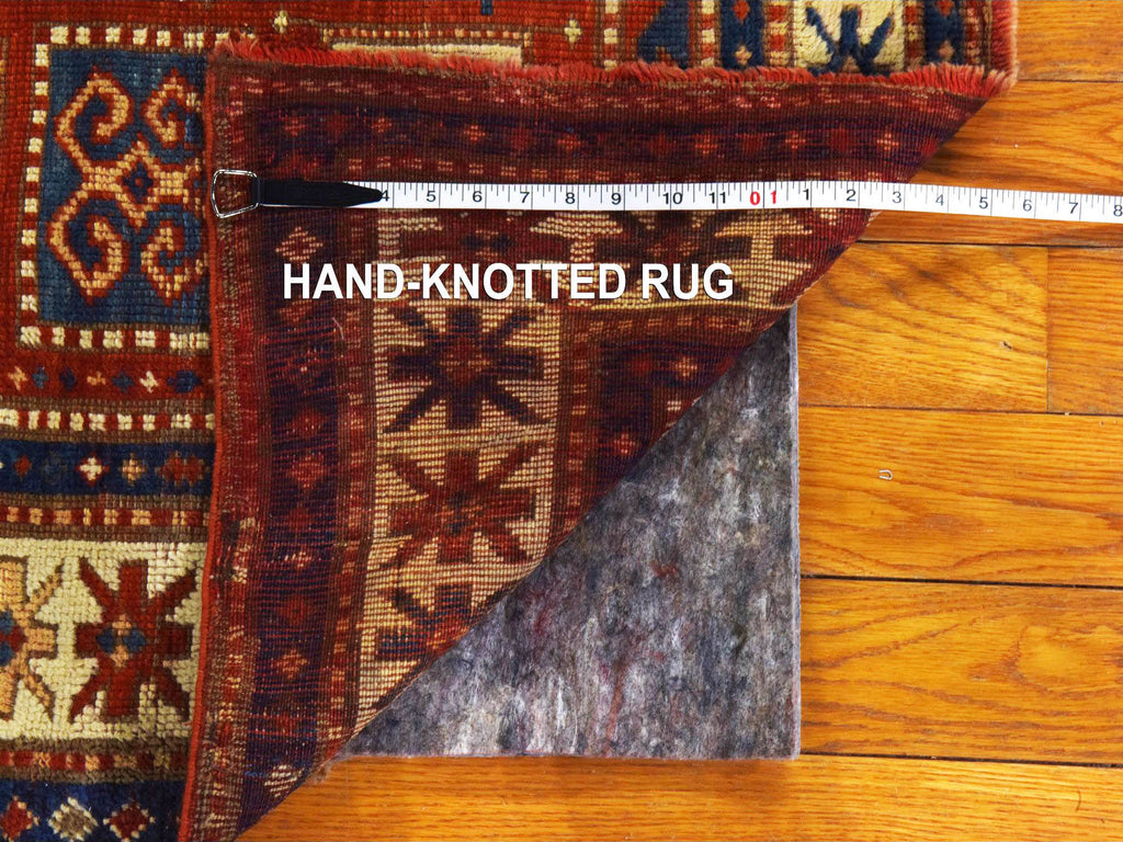 Vintage Hand Knotted Red Wool Rectangle Oriental Rug 4'3" x 6'3"